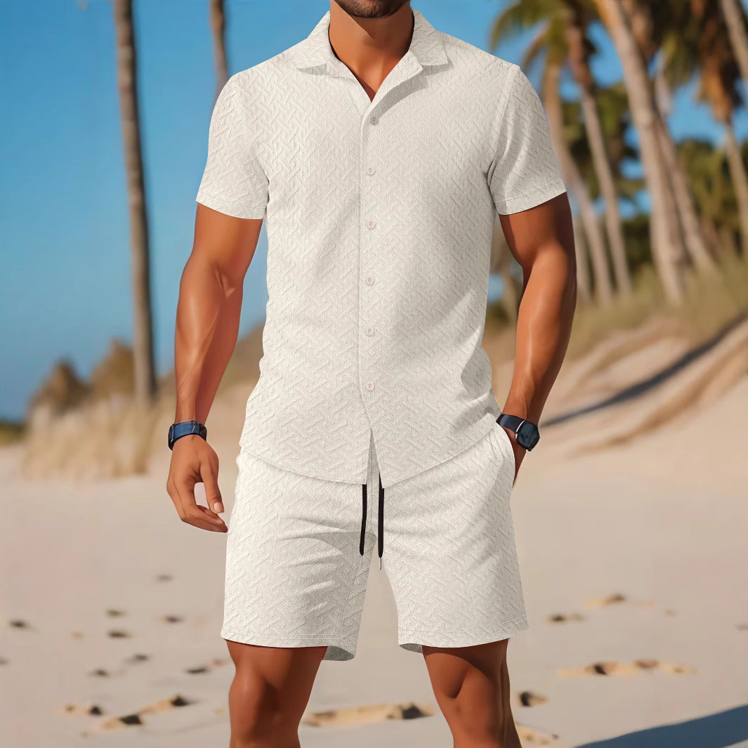 Ensemble Chemise et Short Homme – Coupe Slim – Texture Gaufrée – Tissu Respirant