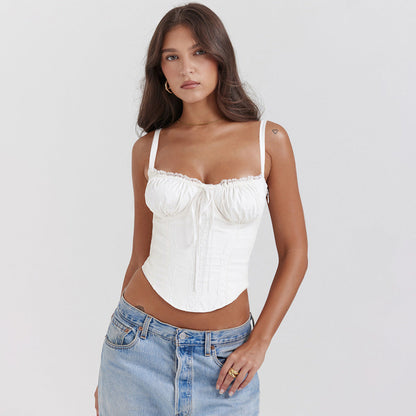 Débardeur Femme – Coupe Ajustée – Dentelle Élégante – Finition Satinée – Fines Bretelles