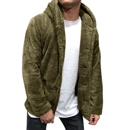 Veste à capuche homme – Polaire douce – Coupe décontractée – Fermeture à boutons
