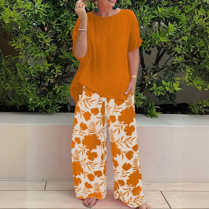 Pantalon large femme – Coupe fluide – Imprimé floral – Tissu lin léger