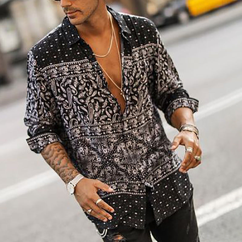 Chemise homme – Coupe slim – Imprimé floral – Coton léger – Manches longues