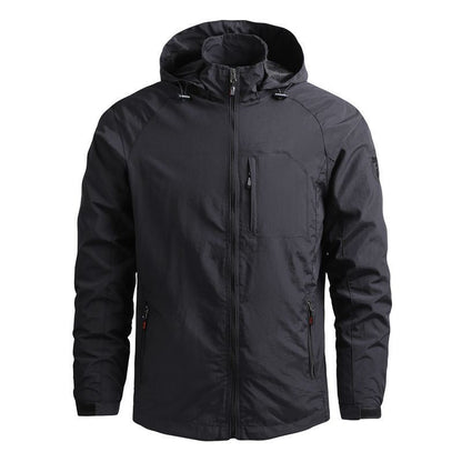 Homme Veste - Tissu Tissé Léger - Col Montant Capuche - Manche Raglan