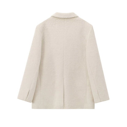 Veste blazer femme – Coupe cintrée – Tissu effet laine – Col classique – Boutonnage devant