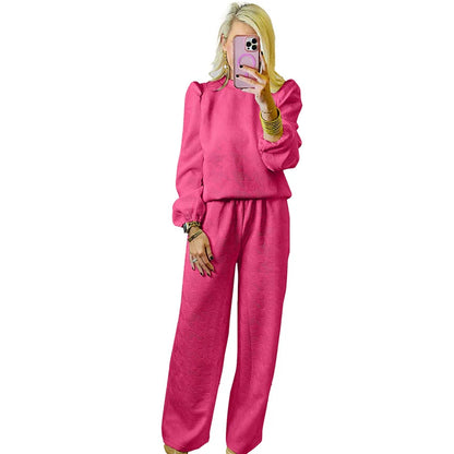 Tailleur femme deux pièces – Coupe décontractée – Pantalon large – Manches longues
