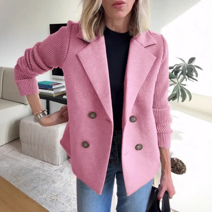 Veste blazer femme – Coupe oversize – Double boutonnage – Manches en maille côtelée