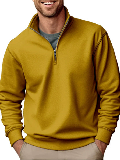 Sweatshirt homme – Coupe régulière – Polaire douce – Col montant zippé – Style décontracté