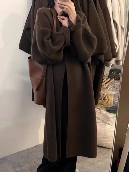 Manteau cardigan femme – Coupe oversize – Maille laine – Longueur cheville – Ouvert devant