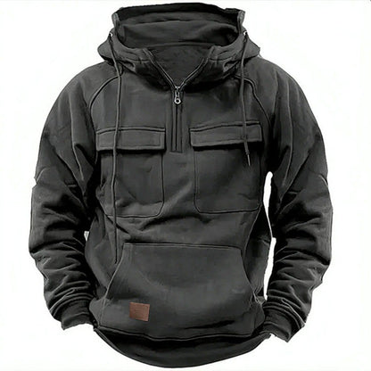 Sweat à capuche homme – Coupe oversize – Coton doux – Demi-zip – Poches utilitaires