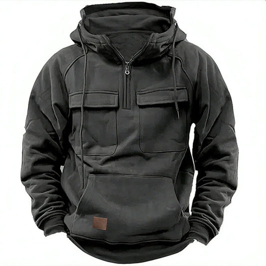 Sweat à capuche homme – Coupe oversize – Coton doux – Demi-zip – Poches utilitaires