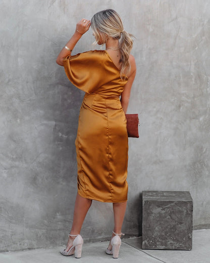 Patrice - Robe asymétrique drapée en satin pour femme - Tenue de soirée élégante
