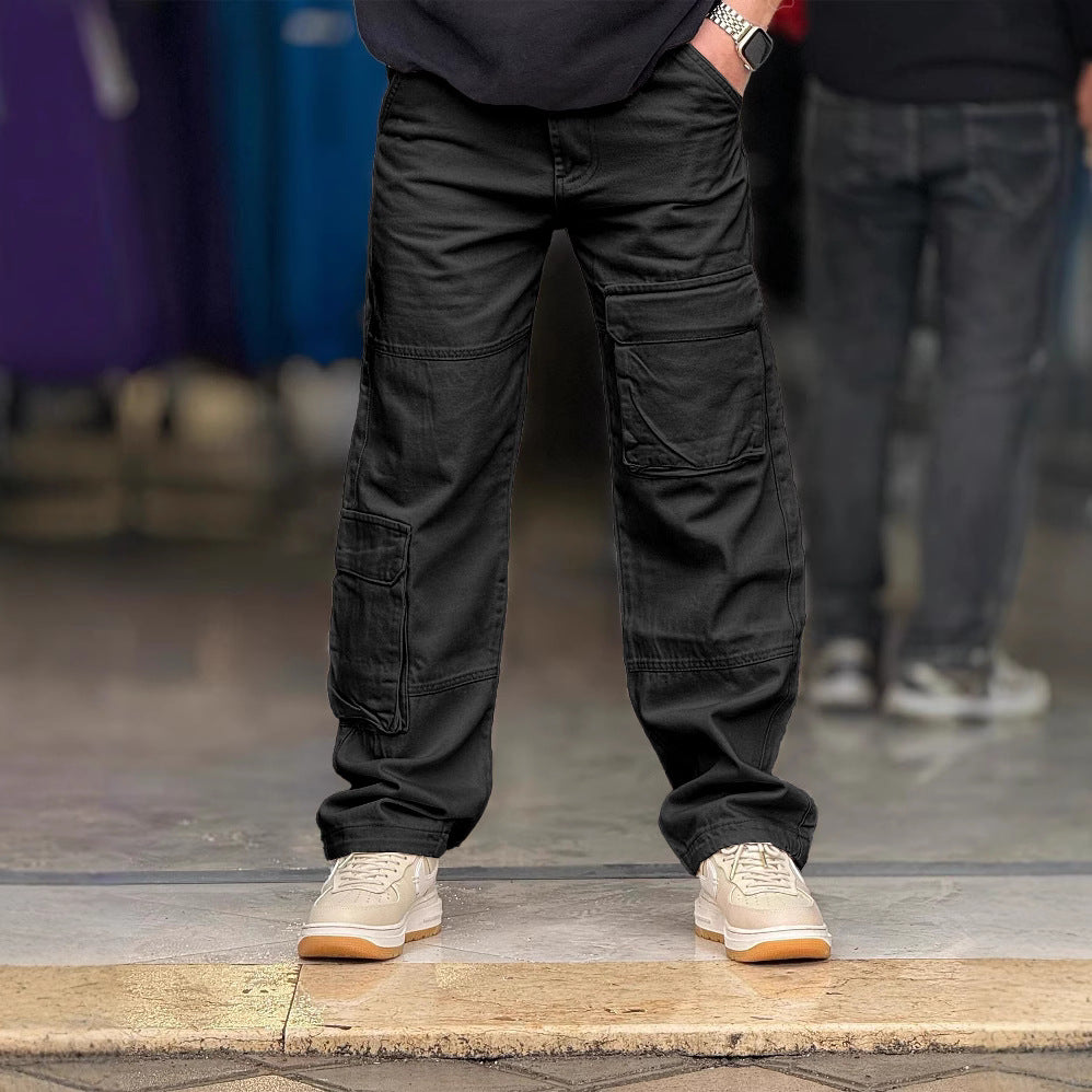 Pantalon cargo homme – Coupe décontractée – Fibres naturelles – Poches utilitaires
