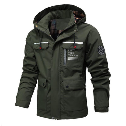 Veste coupe-vent homme – Capuche doublée – Coupe structurée – Poches multiples