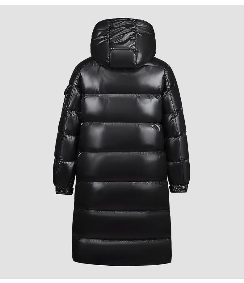 Manteau long femme – Duvet matelassé – Capuche – Finition brillante déperlante