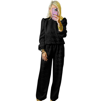 Tailleur femme deux pièces – Coupe décontractée – Pantalon large – Manches longues
