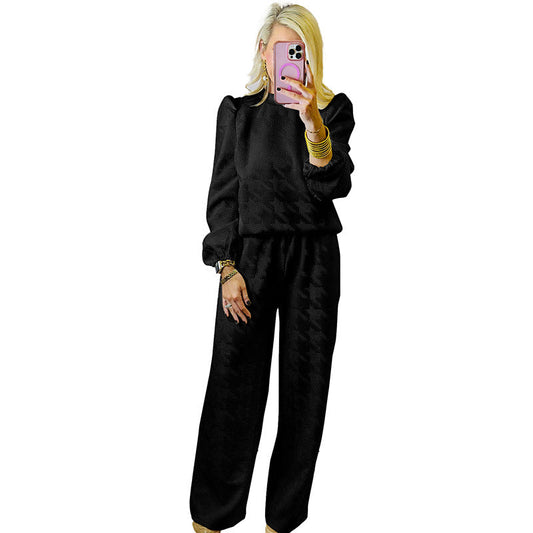 Tailleur femme deux pièces – Coupe décontractée – Pantalon large – Manches longues