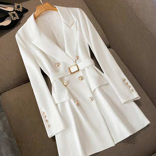 Robe Blazer Femme – Coupe Cintrée – Col Tailleur – Ceinture à Boucle – Manches Longues