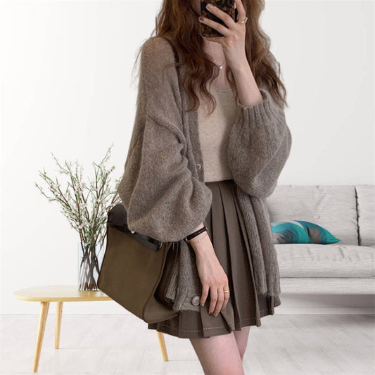 Cardigan ample en maille pour femme - Manches longues ouvert sur le devant