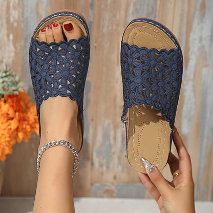 Sandales femme – Mules ouvertes – Découpes florales – Talon bas – Confort respirant
