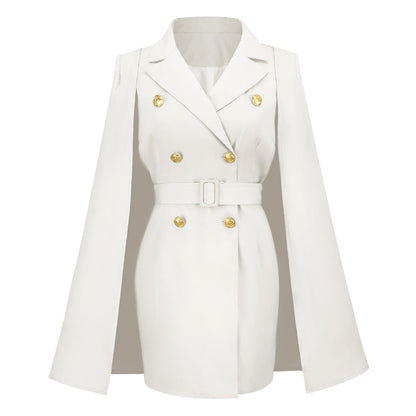 Robe tailleur femme – Coupe ajustée – Mini longueur – Cape élégante – Boutonnage croisé