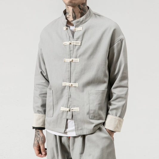Veste homme – Coupe décontractée – Coton respirant – Boutons chinois – Col droit