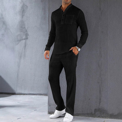 Tenue homme chemise et pantalon – Coupe slim – Tissu côtelé – Tendance décontractée