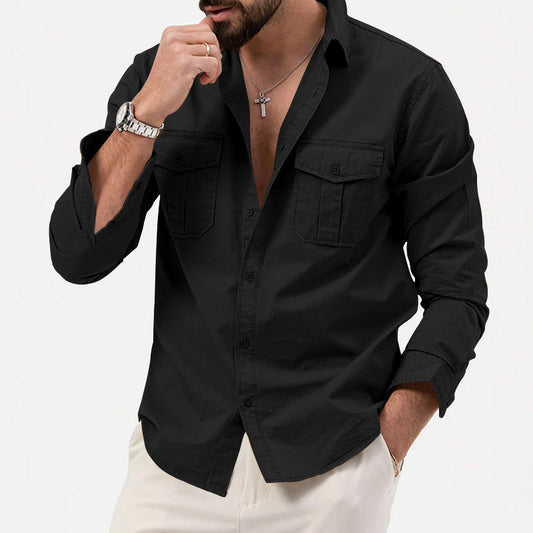 Chemise homme manche longue – Coupe droite – Coton mélangé – Poches poitrine – Col classique