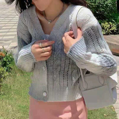 Cardigan femme – Maille torsadée – Coupe décontractée – Manches volumineuses