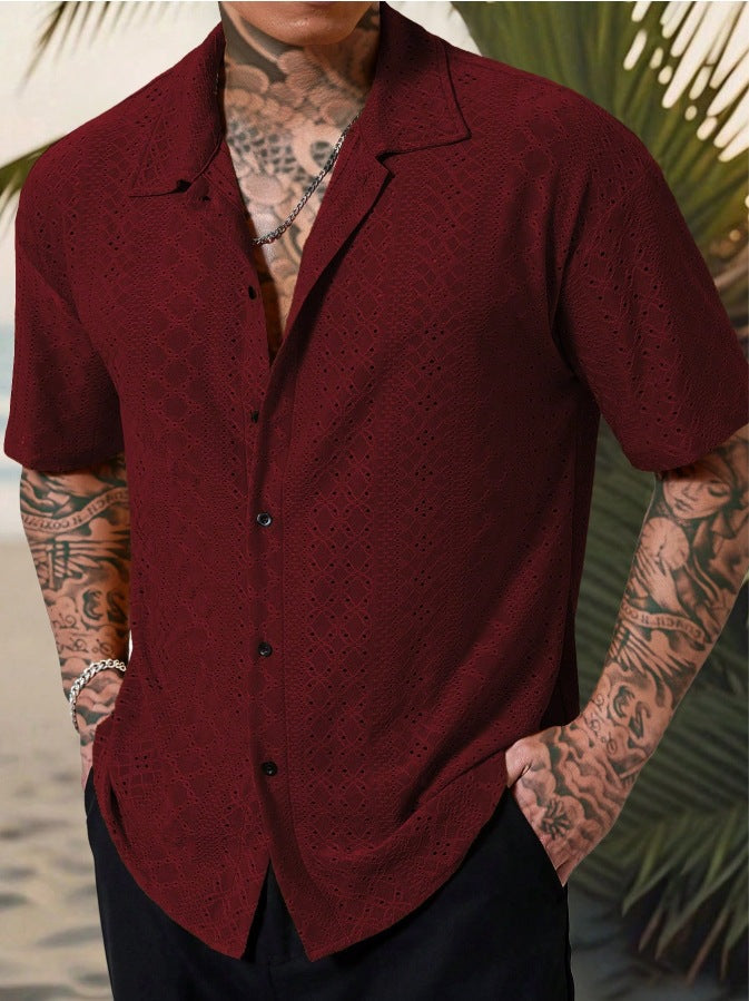 Chemise homme – Dentelle légère – Coupe décontractée – Manches courtes – Col classique