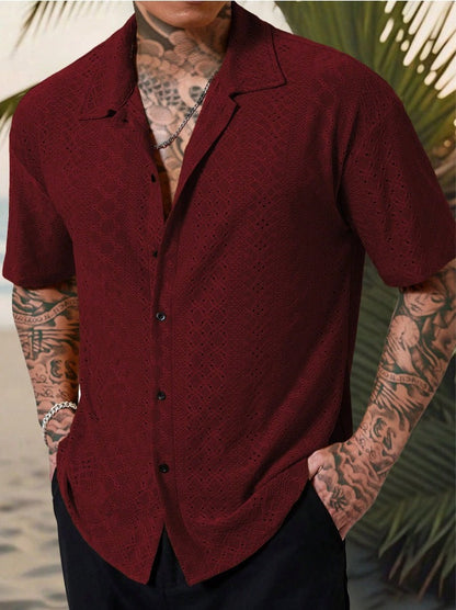 Chemise homme – Dentelle légère – Coupe décontractée – Manches courtes – Col classique