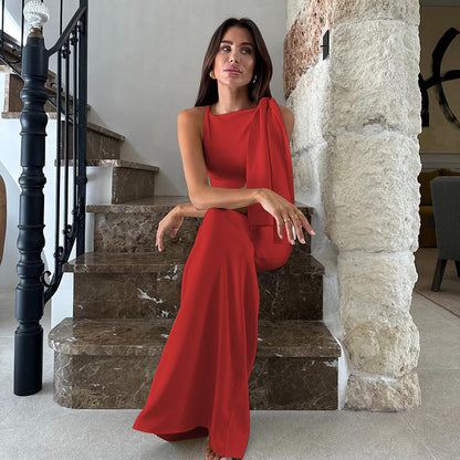 Robe Femme Épaule Dénudée – Coupe Ajustée – Longueur Maxi – Tissu Satiné Élégant