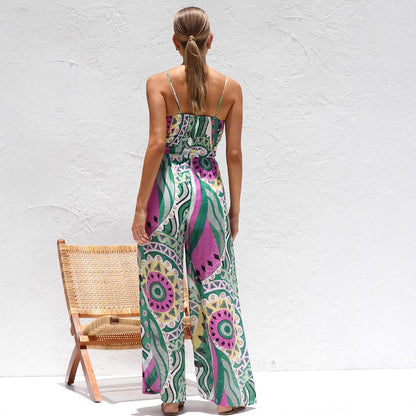 Combinaison femme – Jambes larges – Bretelles fines – Nœud devant – Tissu léger