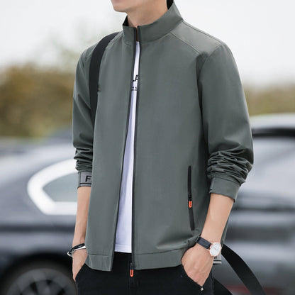 Veste homme – Coupe décontractée – Col montant – Fermeture zippée – Tissu léger respirant