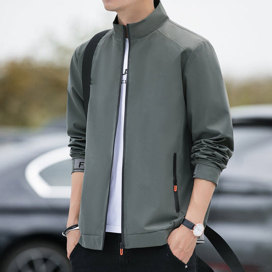 Veste homme – Coupe décontractée – Col montant – Fermeture zippée – Tissu léger respirant