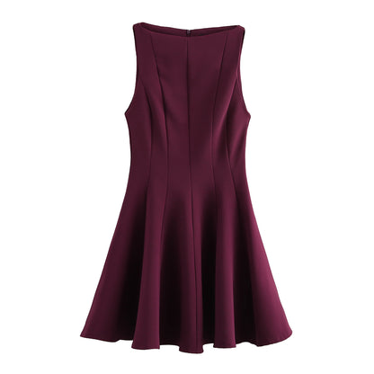 Robe femme sans manches – Coupe slim évasée – Col rond – Longueur mini fluide