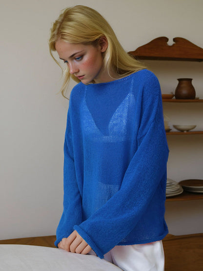 Pull femme – Maille légère – Coupe oversize – Manches longues – Col rond