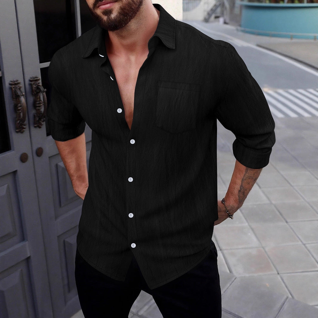 Chemise homme – Coupe slim – Coton – Col classique – Poche poitrine – Boutonnée