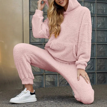 Ensemble femme deux pièces – Hoodie ample à capuche – Pantalon large – Tissu doux peluche