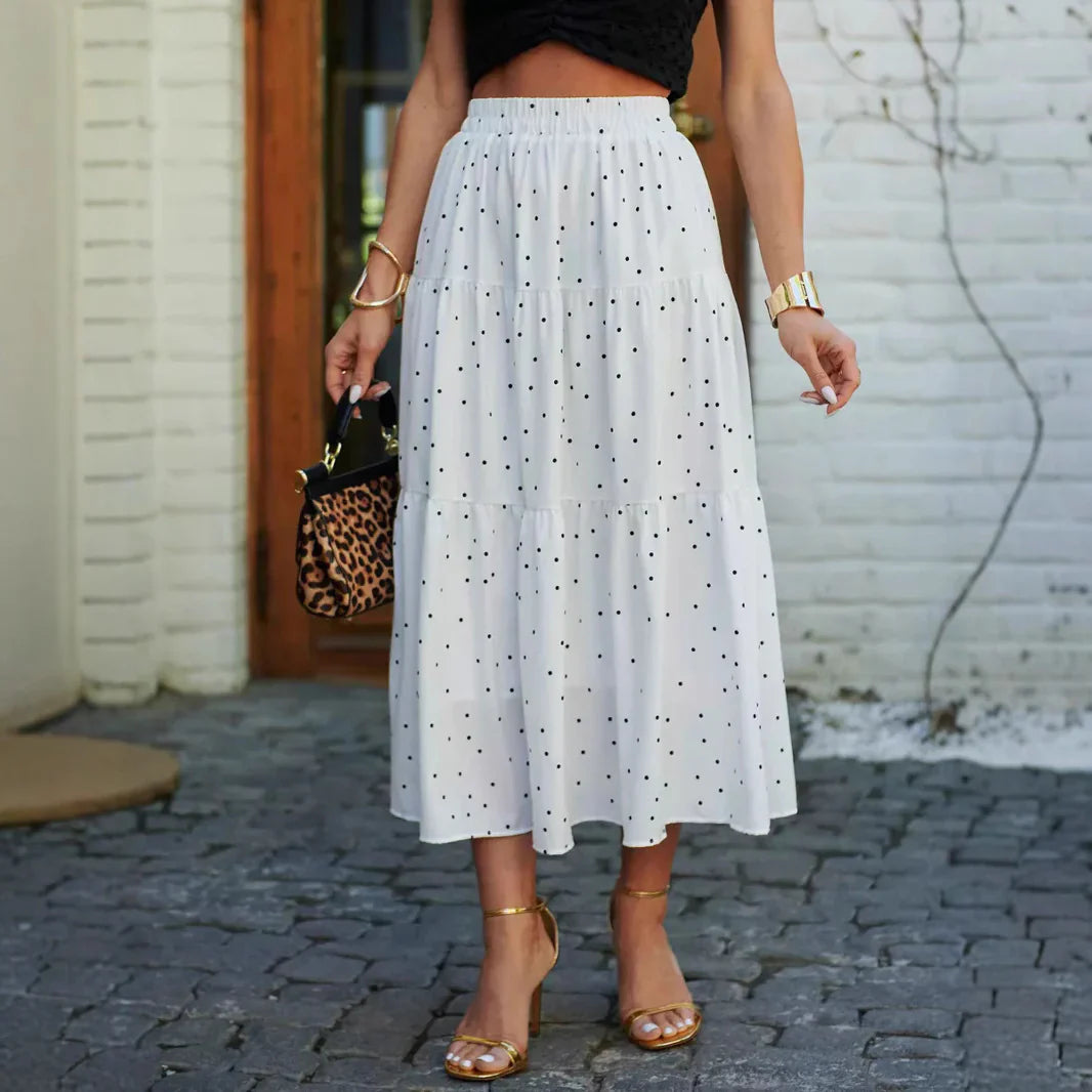 Jupe midi femme – Coupe fluide – Taille élastique – Imprimé fleuri – Volants