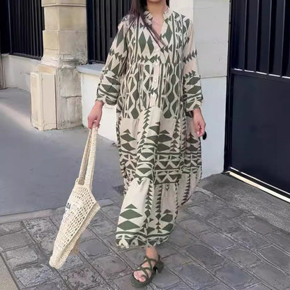 Robe longue femme – Coupe fluide – Style bohème – Manches 3/4 – Coton respirant