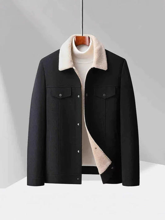 Veste homme – Coupe ajustée – Velours extérieur – Doublure laine – Col à revers – Boutonnage frontal – Style décontracté