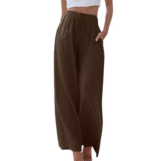 Pantalon femme large – Tissu respirant – Coupe décontractée – Taille à cordon – Poches