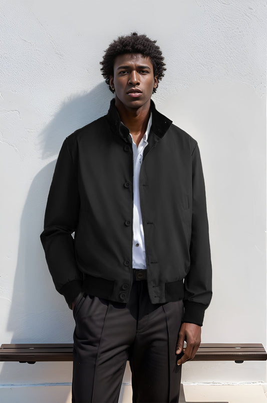 Blouson homme – Coupe slim – Fermeture boutonnée – Ourlets côtelés – Style casual