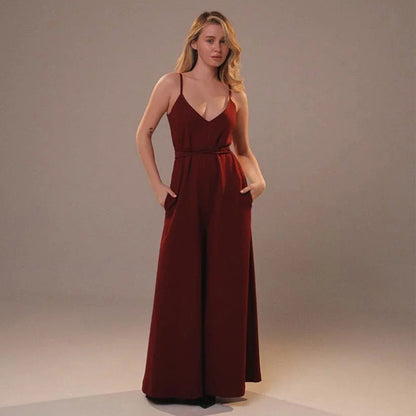 Combinaison femme – Coupe large – Sans manches – Ceinture à nouer – Lin mélangé