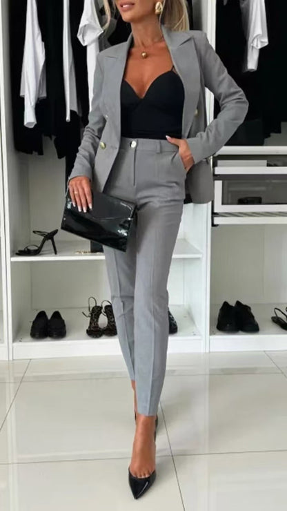 Veste blazer femme – Coupe slim – Double boutonnage – Revers tailleur – Style habillé