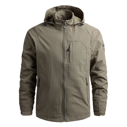 Homme Veste - Tissu Tissé Léger - Col Montant Capuche - Manche Raglan