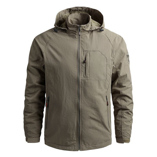 Homme Veste - Tissu Tissé Léger - Col Montant Capuche - Manche Raglan