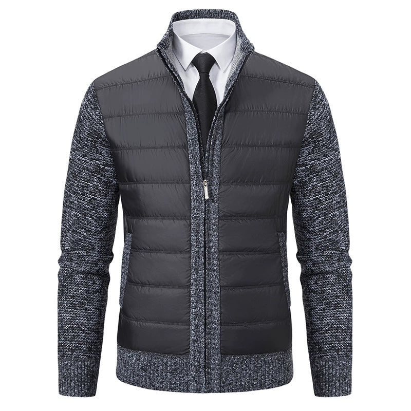 Blouson homme zippé – Col montant – Devant matelassé – Manches en maille texturée