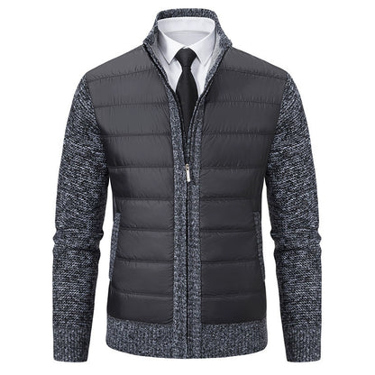 Blouson homme zippé – Col montant – Devant matelassé – Manches en maille texturée