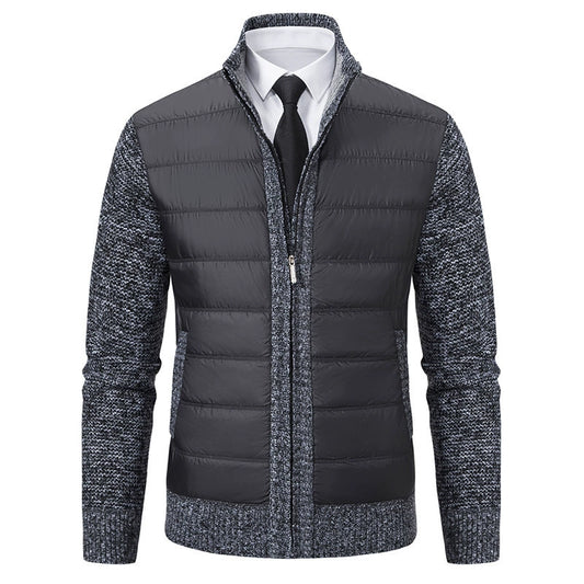 Blouson homme zippé – Col montant – Devant matelassé – Manches en maille texturée