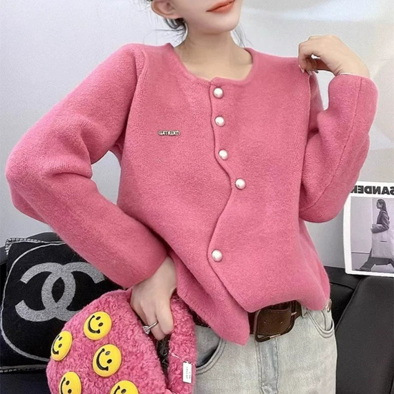 Gilet femme – Coupe décontractée – Laine douce – Boutonnage asymétrique – Manches longues